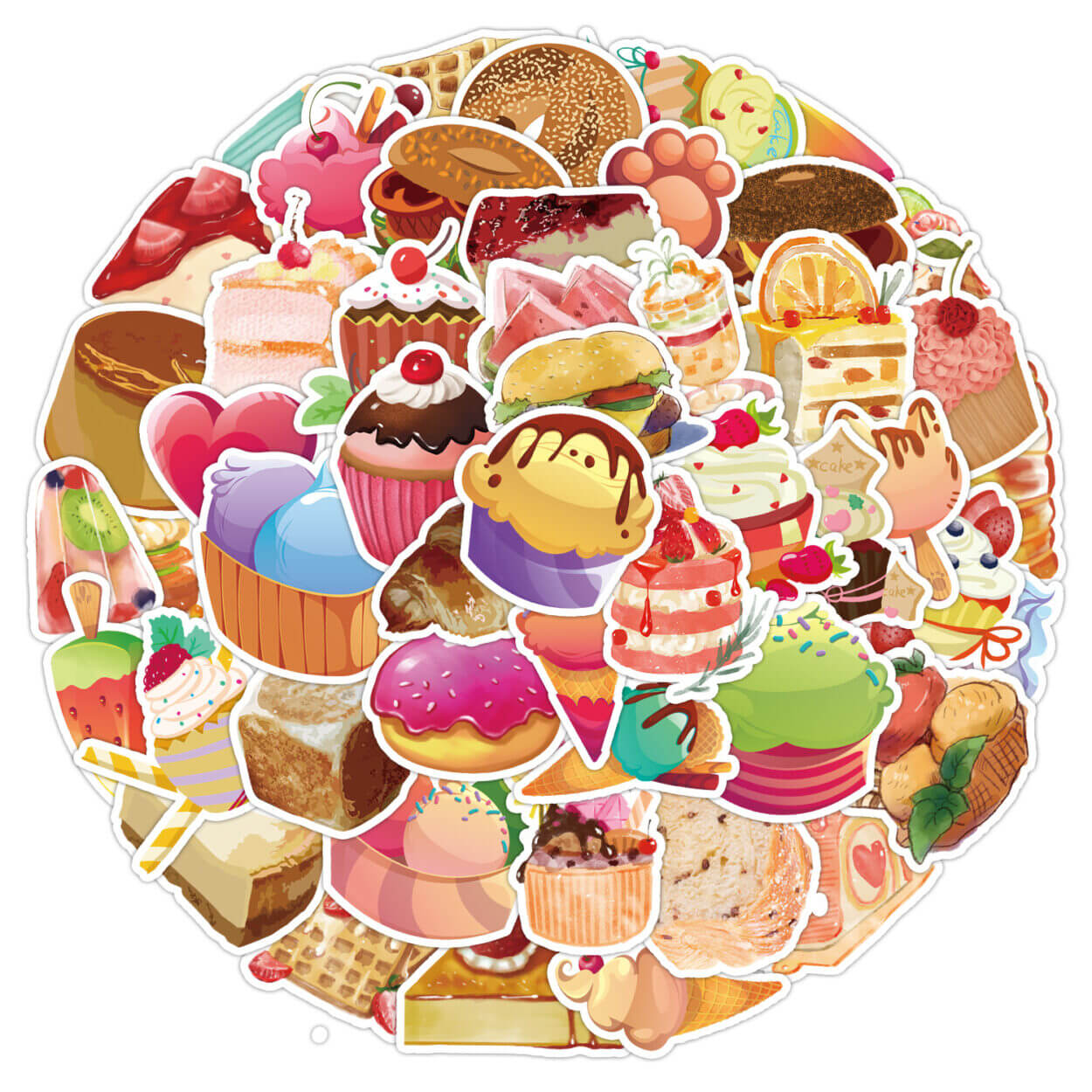 50 stk. Klistremerker med cupcakes, mat og desserter - bilde 2