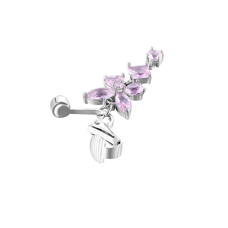 Fake navelpiercing clip-on navelring utan hål fjäril kristall rosa - bild 2