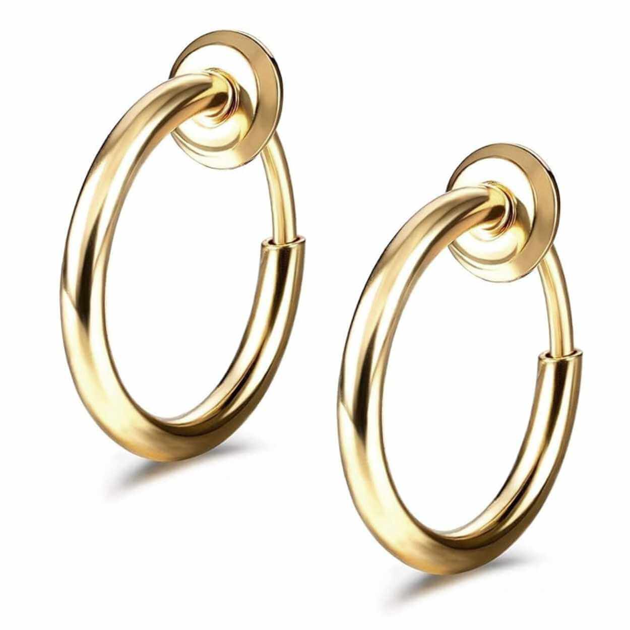 2 stk. Clip-on øredobber, fake piercingring uten hull, lys gull