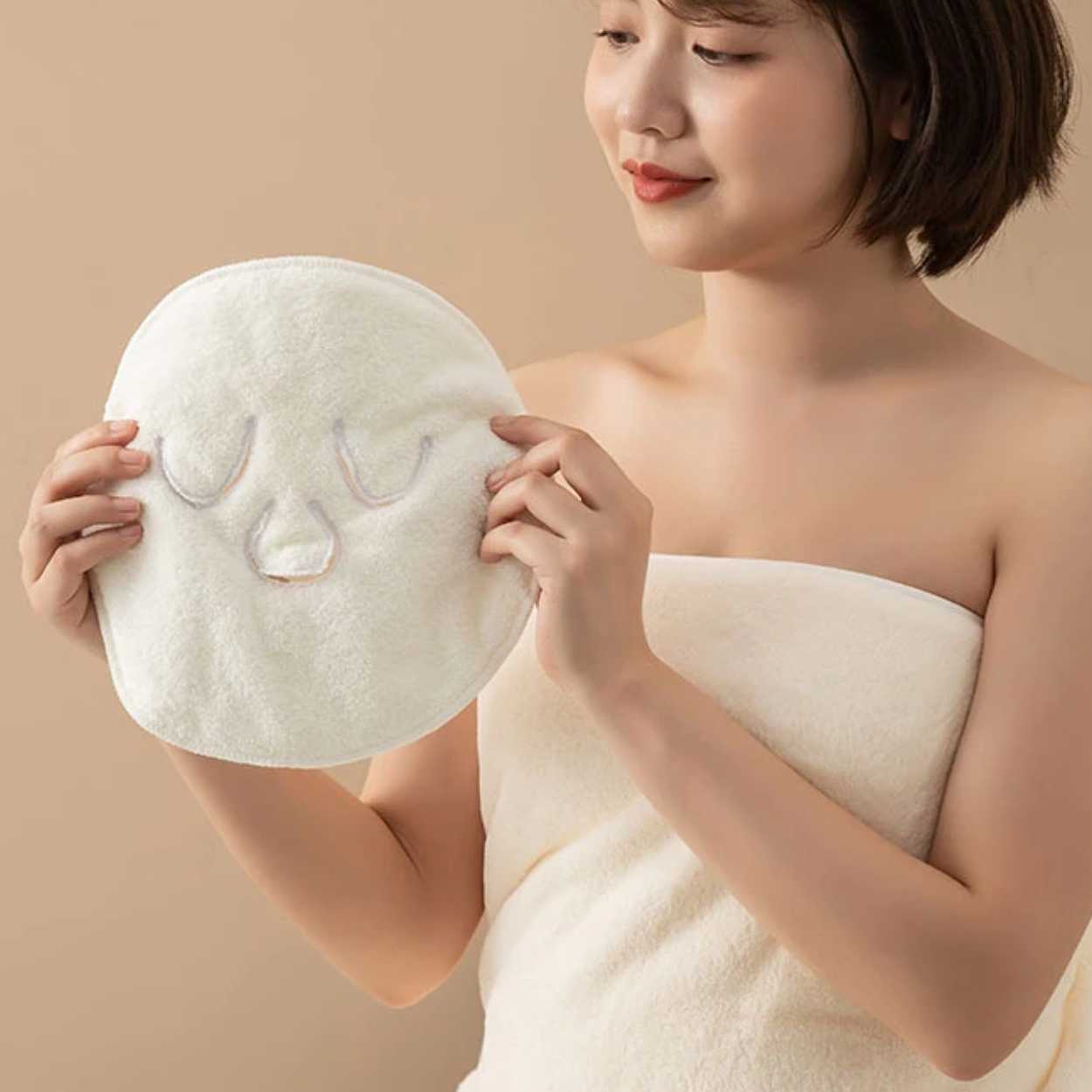 Återanvändbar hot compress ansiktsmask handduk terry vit - bild 5