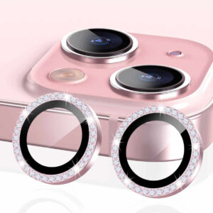 iPhone 15/15 Plus Kameraskydd Bling Diamant Rosa
