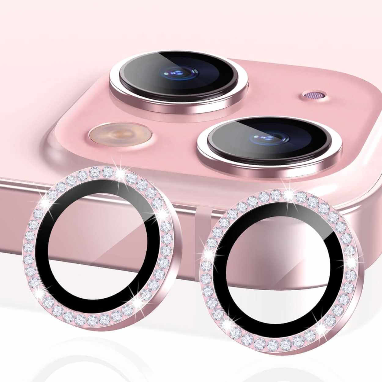 Iphone 15/15 plus kameraskydd bling diamant rosa