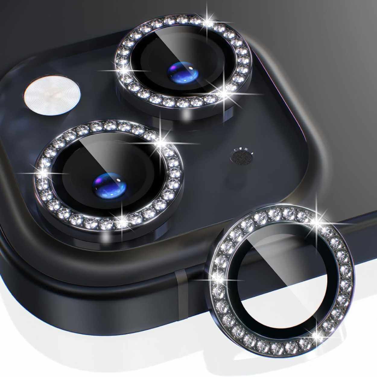 Iphone 15/15 plus kameraskydd bling diamant svart