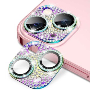 iPhone 13/13 Mini Kameraskydd Bling Härdat Glas Regnbåge