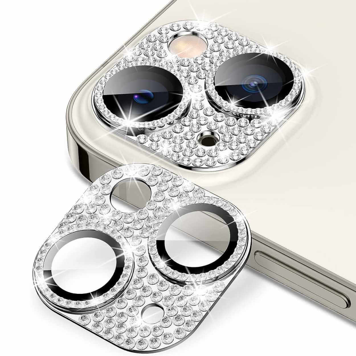 Iphone 14/14 plus kameraskydd härdat glas diamant silver