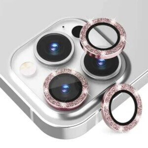 iPhone 13 Pro/13 Pro Max Linsskydd Bling Glitter Rosa