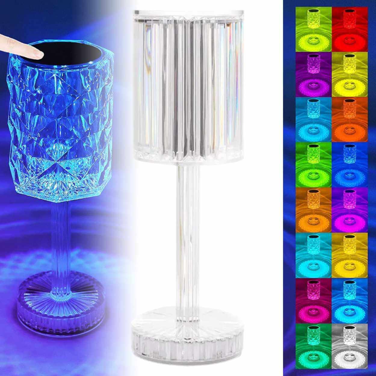 Crystal diamond rgb led lampa 16 färger fjärrkontroll touch uppladdningsbar
