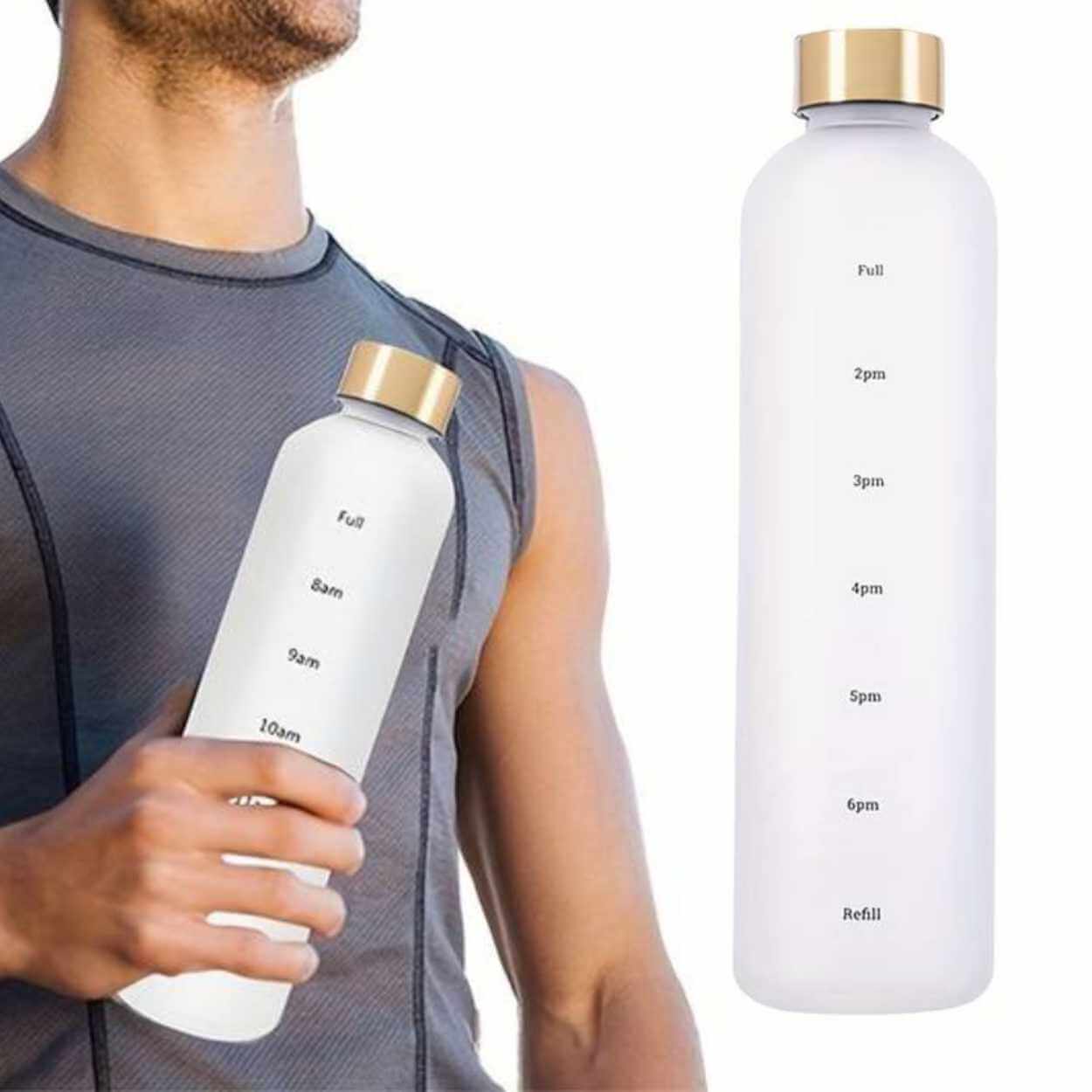 Minimalistisk motivational vattenflaska med tidsmarkör 1000ml svart - bild 3