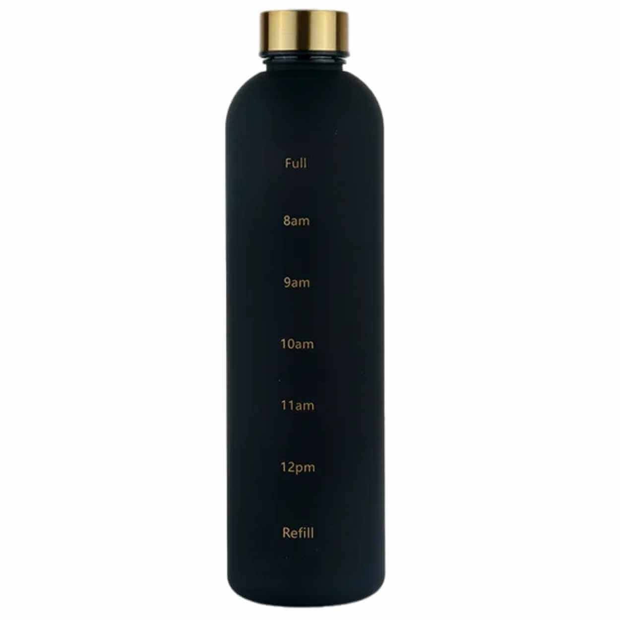 Minimalistisk motivational vattenflaska med tidsmarkör 1000ml svart