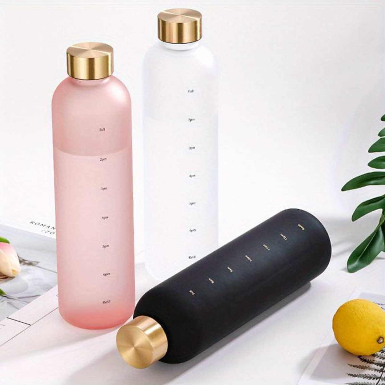 Minimalistisk motivational vattenflaska med tidsmarkör 1000ml svart - bild 6