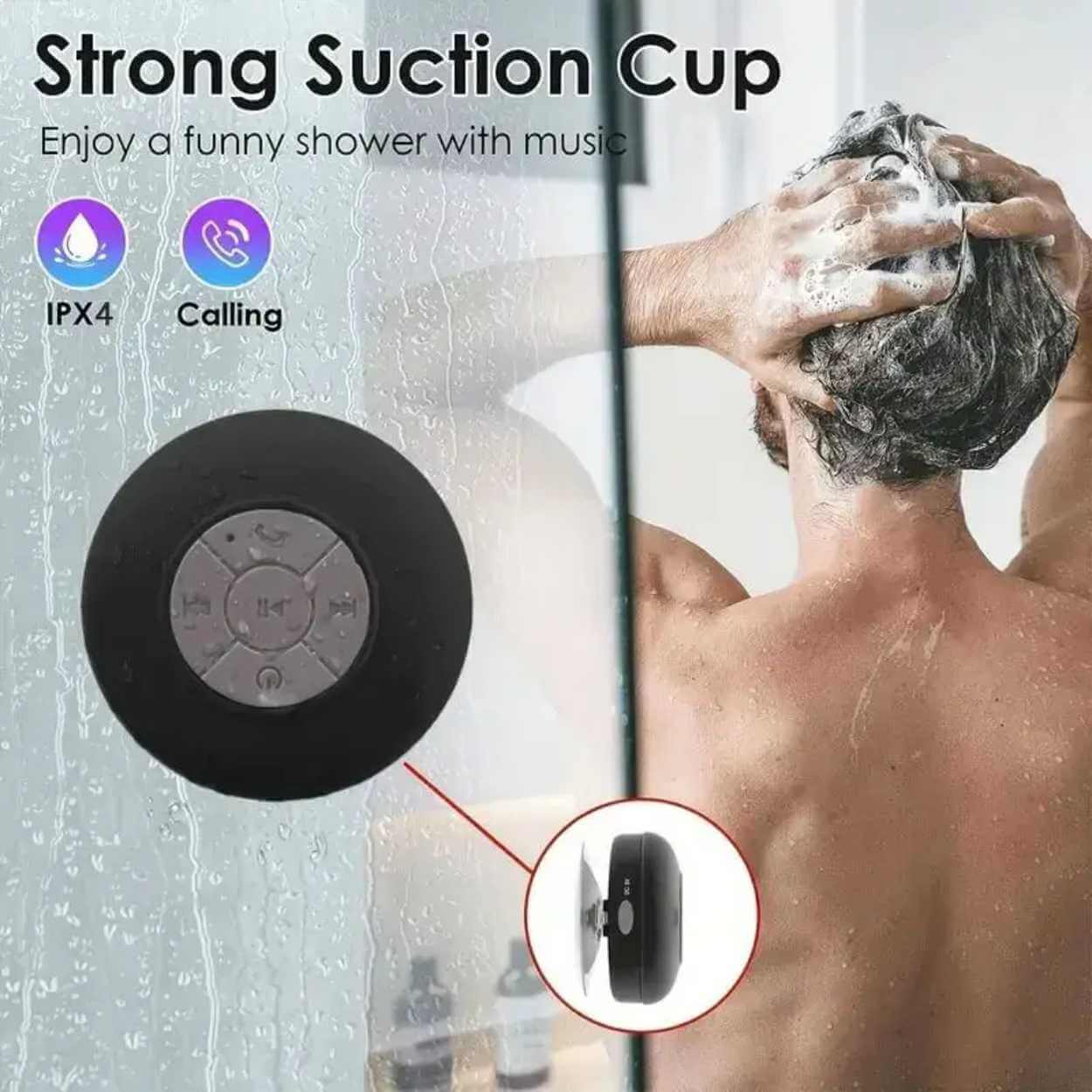 Vattentät duschhögtalare - bluetooth högtalare med sugkopp svart - bild 5