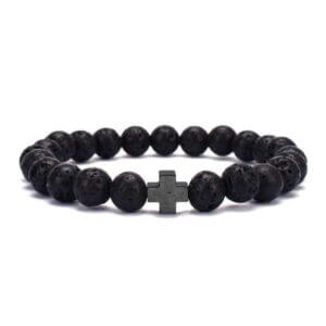 Armband lavasten med kors svart