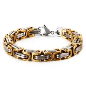 Kejsarlänk armband viking stål tvåfärgad guld silver