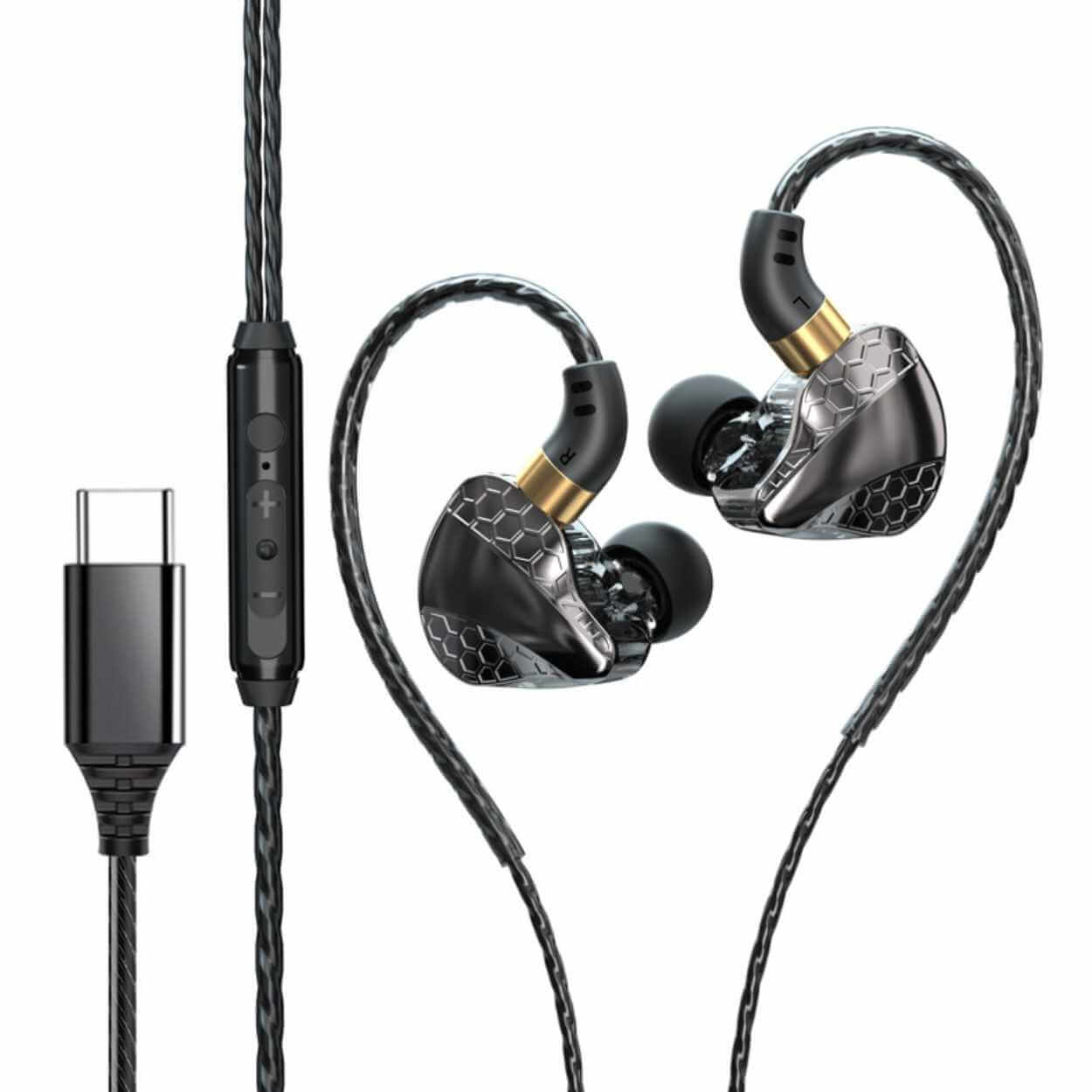 Trådbundna usb-c in-ear hörlurar hifi bass med dac svart