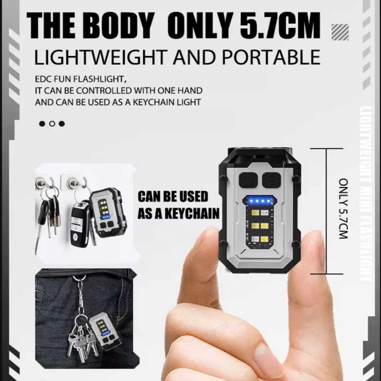 Mini led ficklampa pocket torch nyckelring usb uppladdningsbar med blåljus - bilde 2