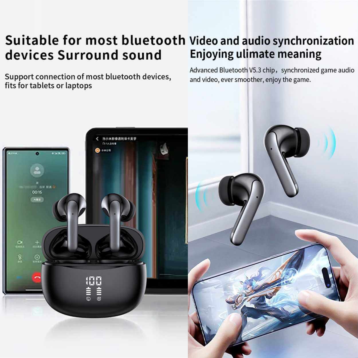 Tws bluetooth hörlurar anc enc bt 5. 3 svart - bild 6