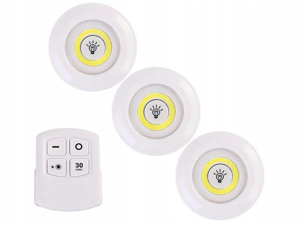 3 stk. Trådløse spotlights med fjernkontroll – led-lamper, kaldhvit - bilde 2