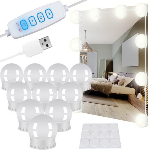 Led-lampor till sminkspegel | 10st självhäftande spegellampor med usb