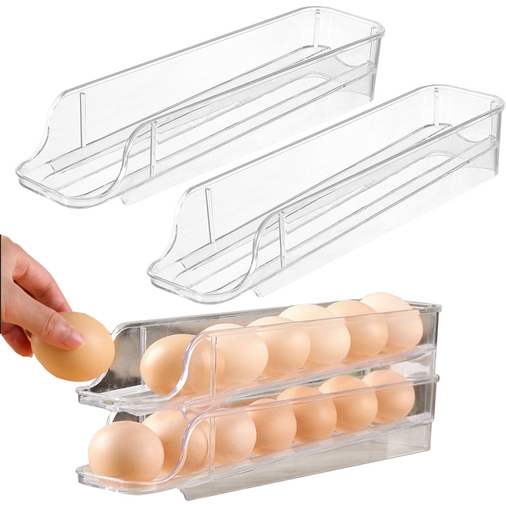 2 stk. Eggdispenser til kjøleskap | eggeboks for 14 egg transparent