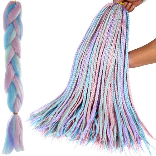 Jumboflätor | ombre flätor | syntetisk hårförlängning blå rosa 60cm