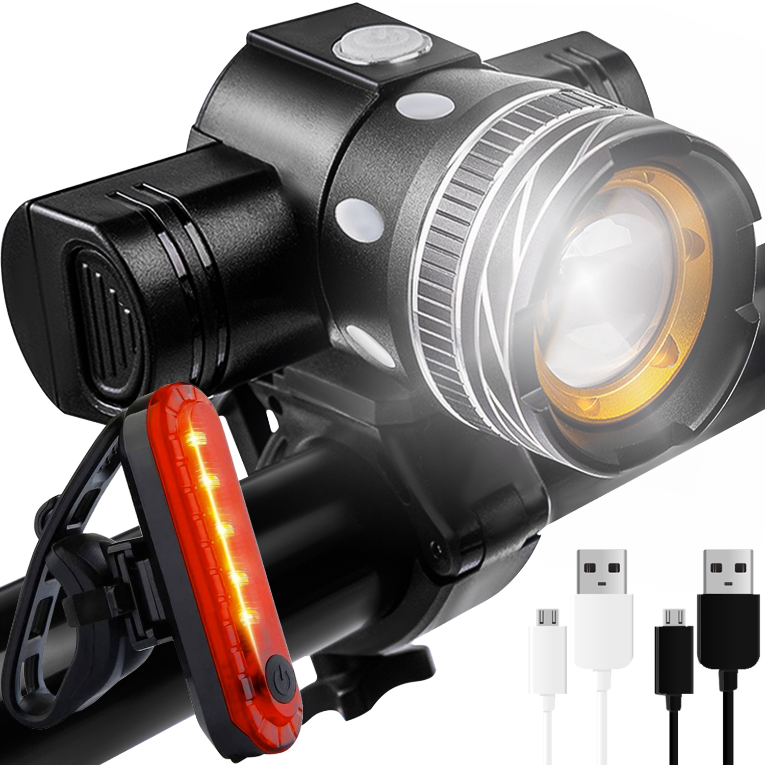 Uppladdningsbar led cykellampa | fram- och baklyse | superstark cree xm-l t6