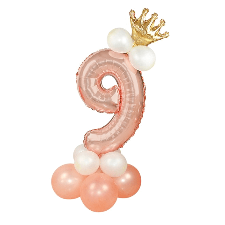 Stor stående sifferballong set | roséguld metallic nummer 9 110cm