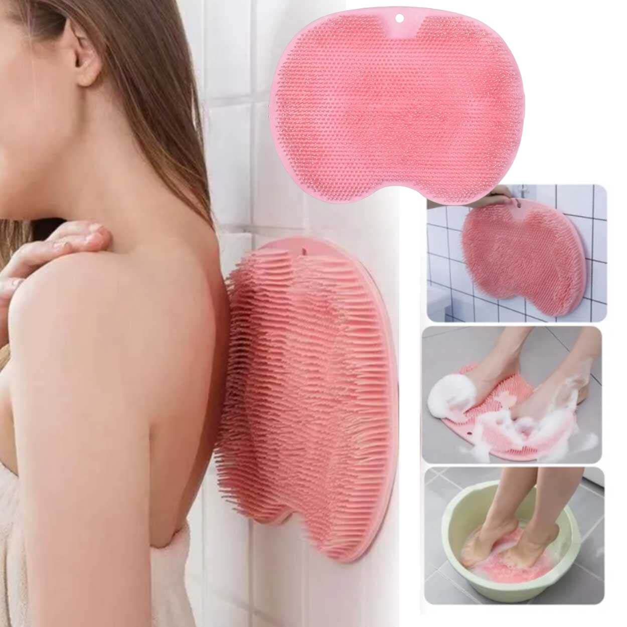 Silikon fotskrubb ryggskrubb duschborste med sugkoppar rosa