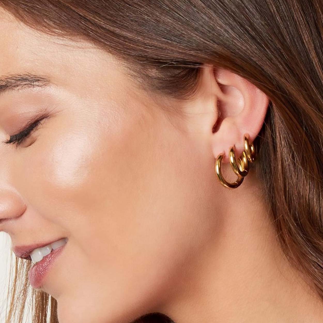 3st creoler simple hoops örhängen i rostfritt stål guld - bild 2