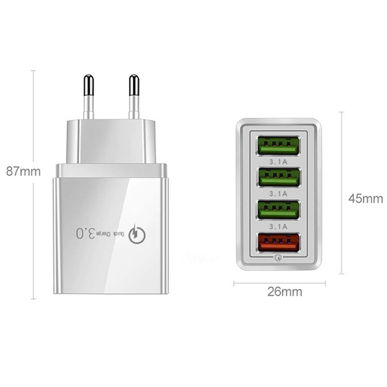Snabbladdare 4x usb quick charge 3. 0 3. 1a vit - bild 8