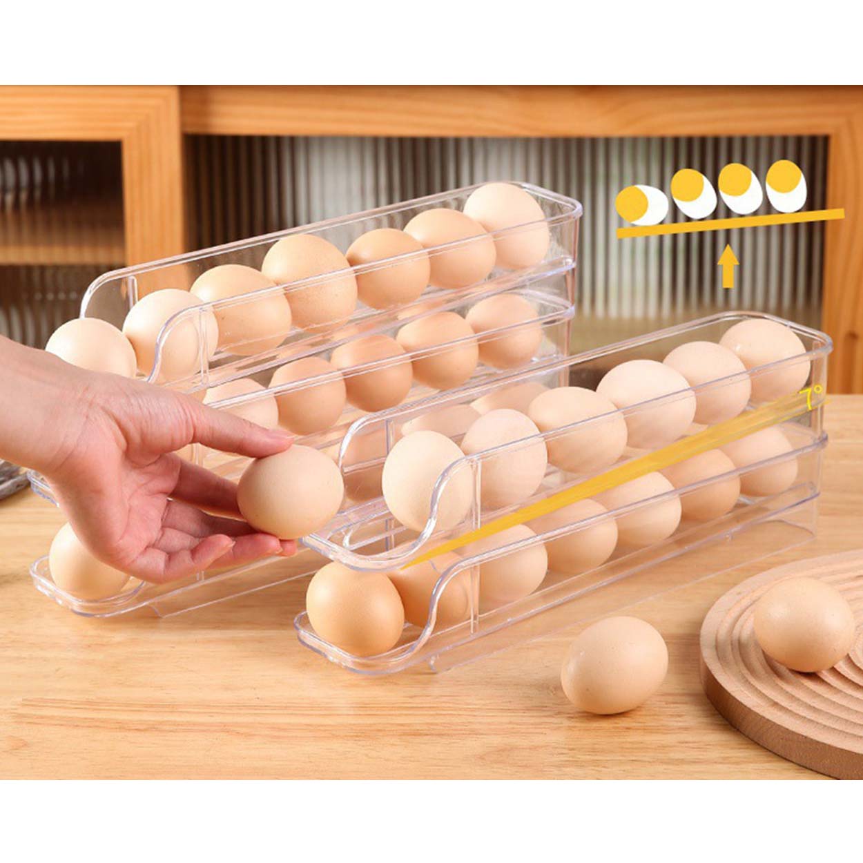 2 stk. Eggdispenser til kjøleskap | eggeboks for 14 egg transparent - bilde 7