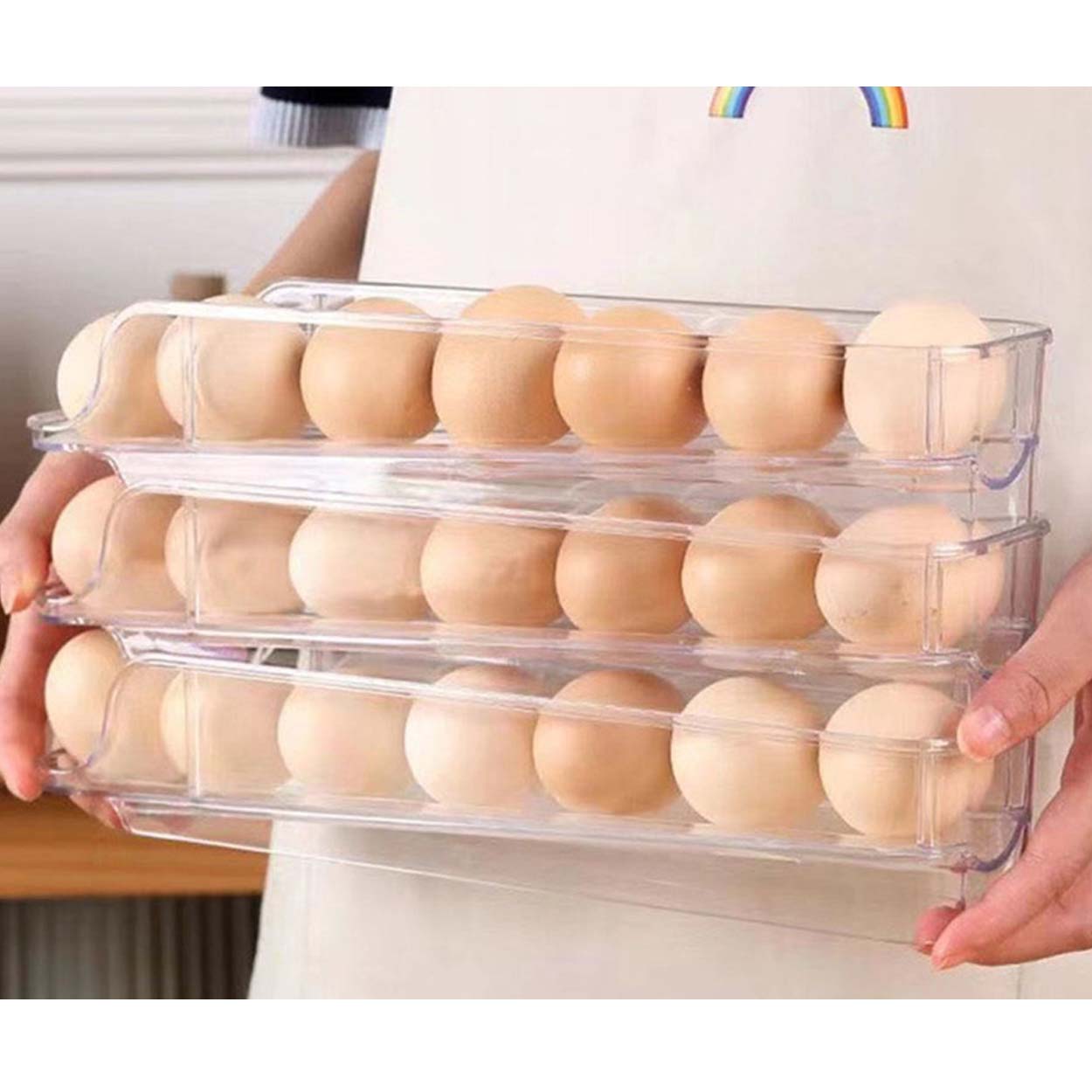 2 stk. Eggdispenser til kjøleskap | eggeboks for 14 egg transparent - bilde 6