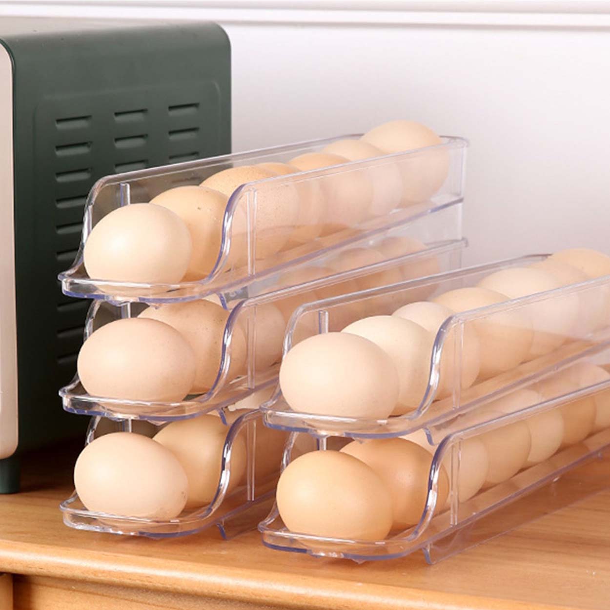 2 stk. Eggdispenser til kjøleskap | eggeboks for 14 egg transparent - bilde 5