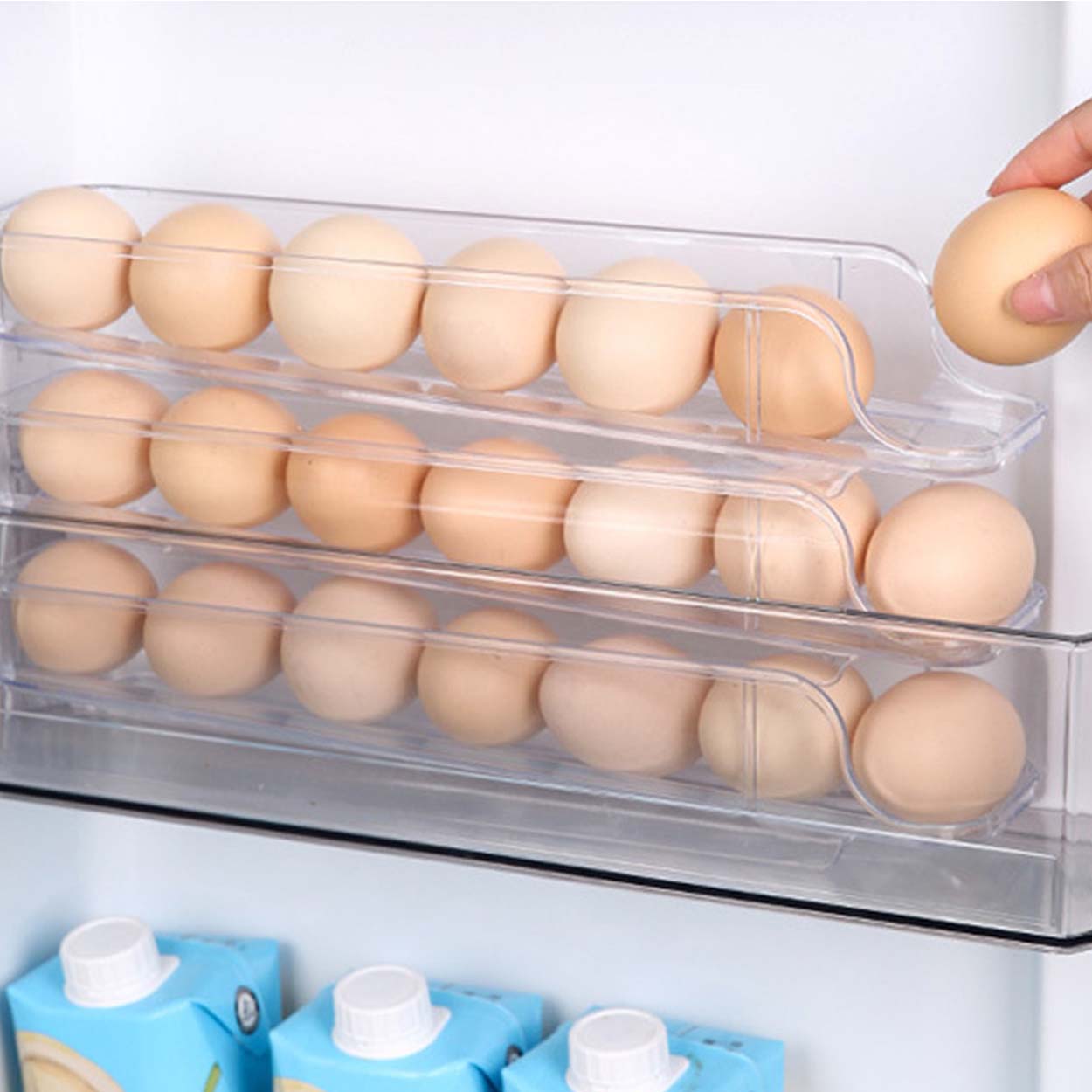 2 stk. Eggdispenser til kjøleskap | eggeboks for 14 egg transparent - bilde 4