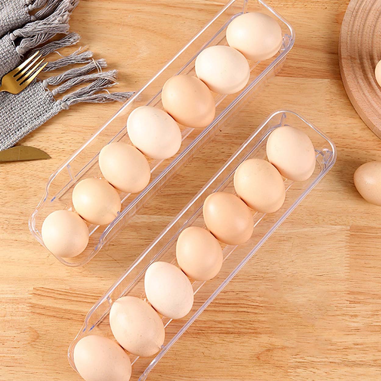 2 stk. Eggdispenser til kjøleskap | eggeboks for 14 egg transparent - bilde 3