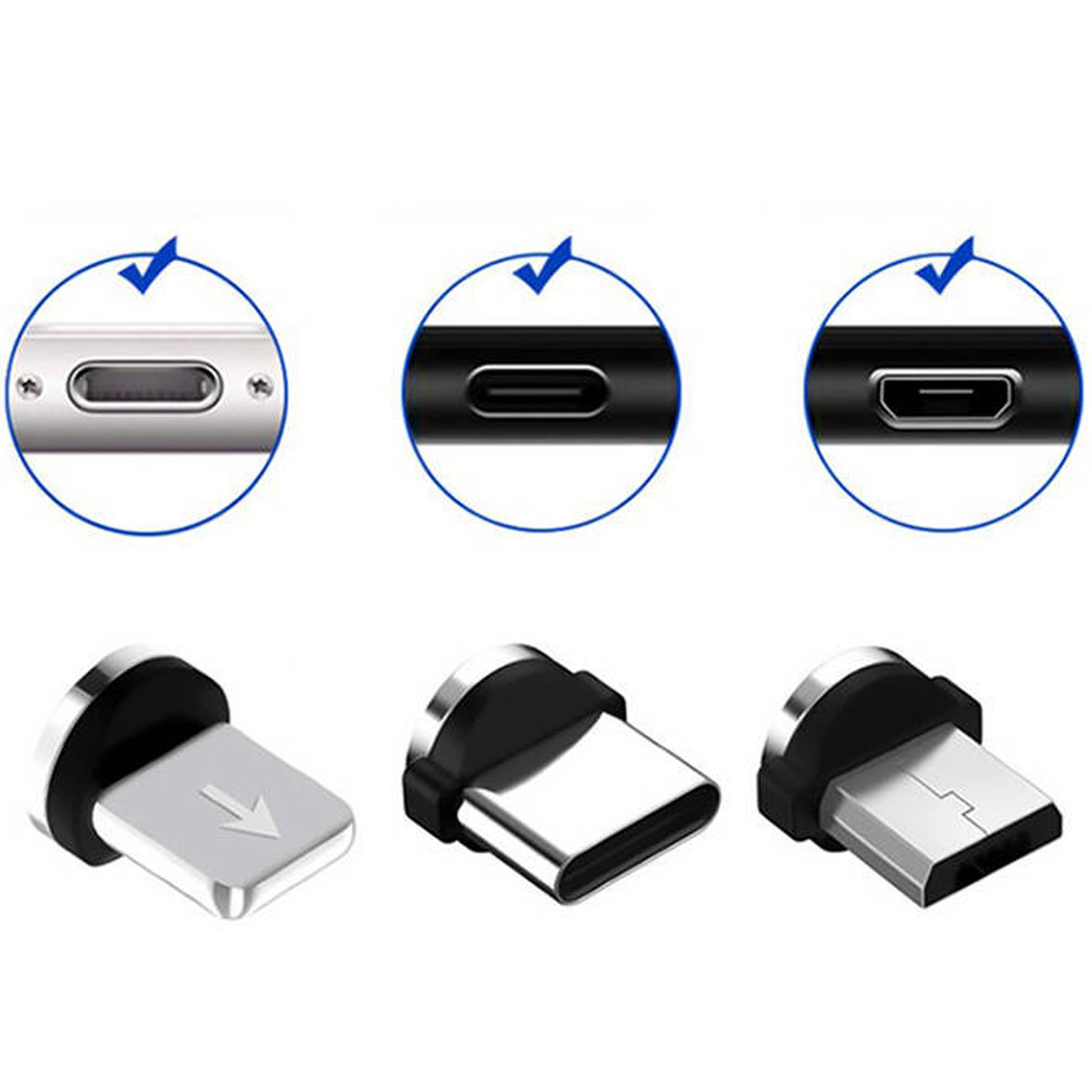 Magnetisk 3-i-1 laddkabel usb/micro/typ-c/lightning 1m svart - bild 4