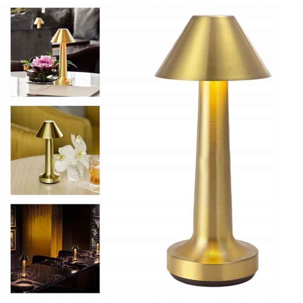 Retro oppladbar bordlampe i metall dimbar gull - bilde 2