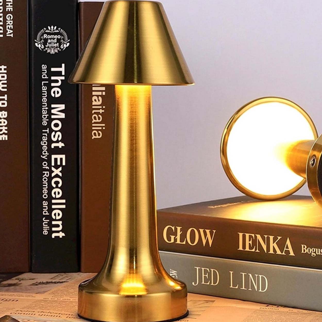 Retro oppladbar bordlampe i metall dimbar gull - bilde 10