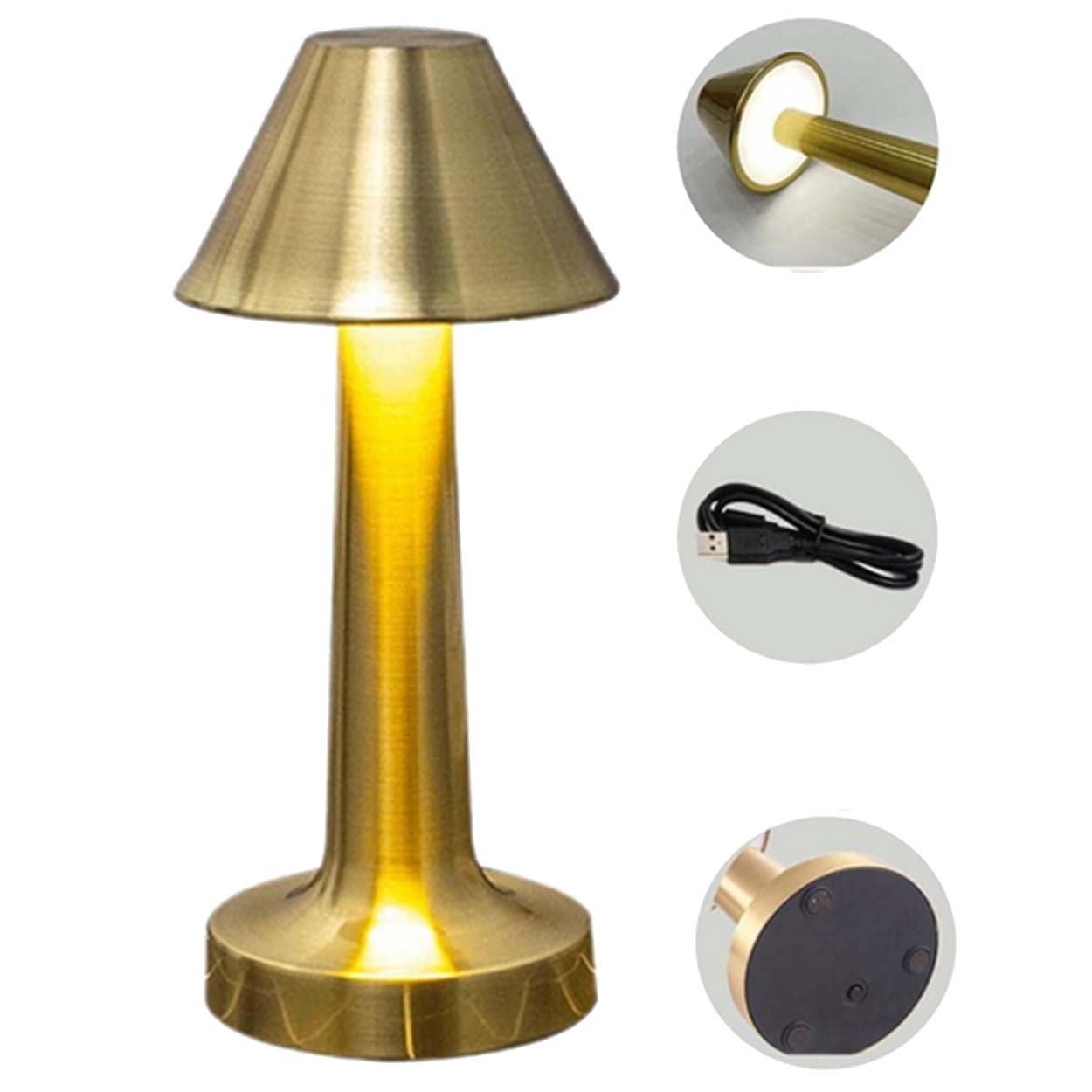 Retro oppladbar bordlampe i metall dimbar gull - bilde 7