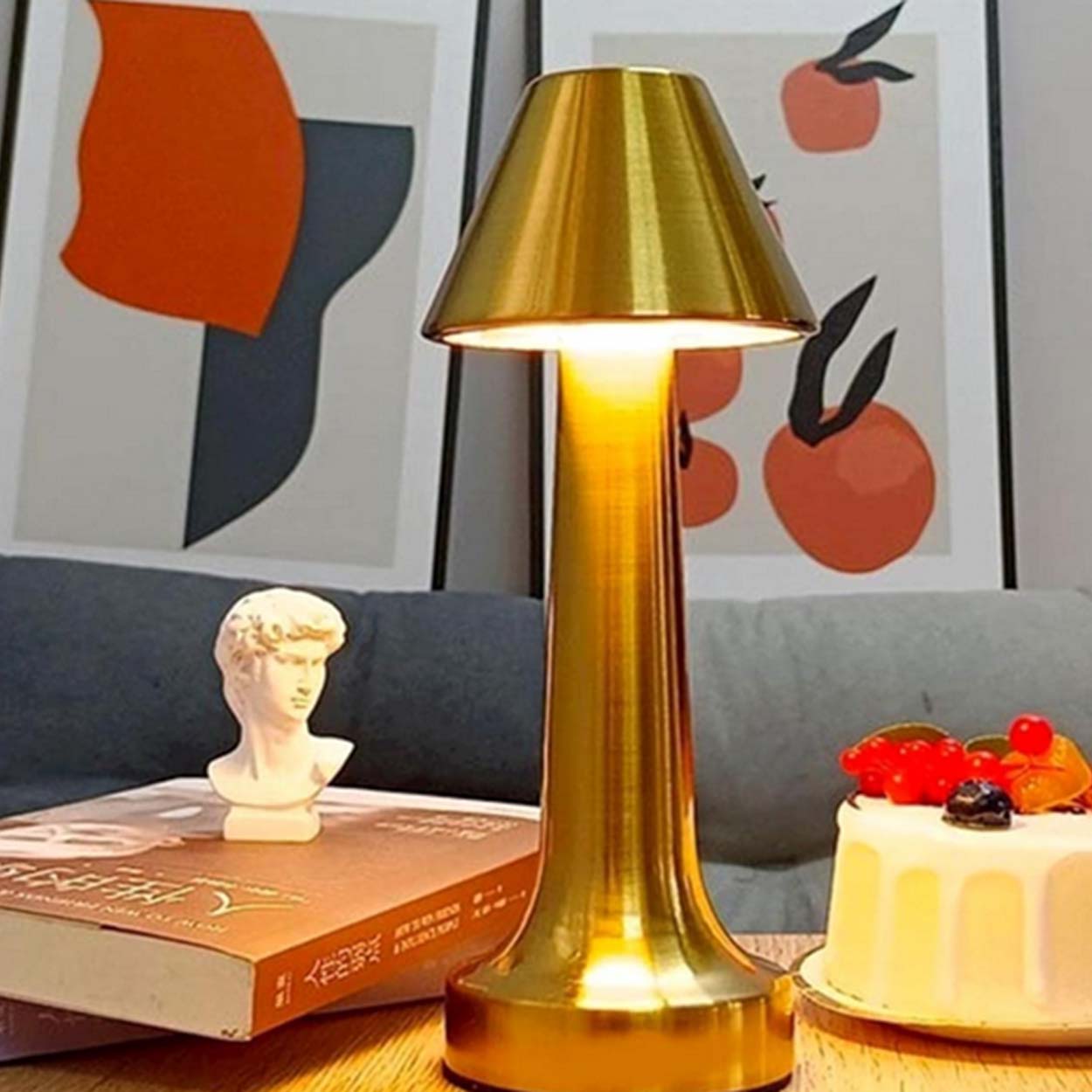 Retro oppladbar bordlampe i metall dimbar gull - bilde 6
