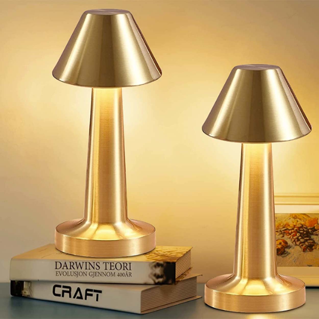 Retro oppladbar bordlampe i metall dimbar gull - bilde 5