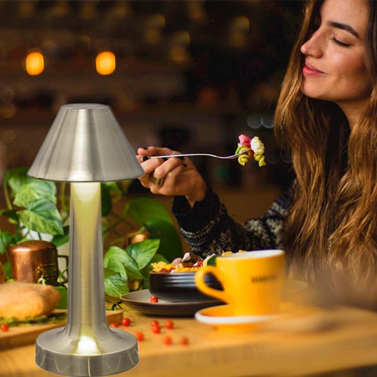 Retro uppladdningsbar bordslampa i metall dimbar silver - bilde 8