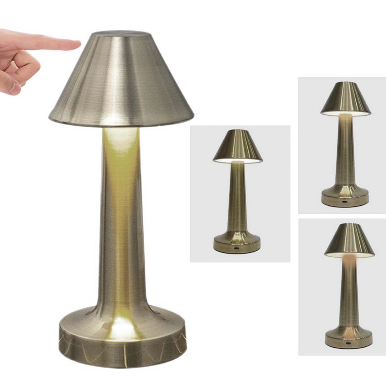 Retro uppladdningsbar bordslampa i metall dimbar silver - bilde 11