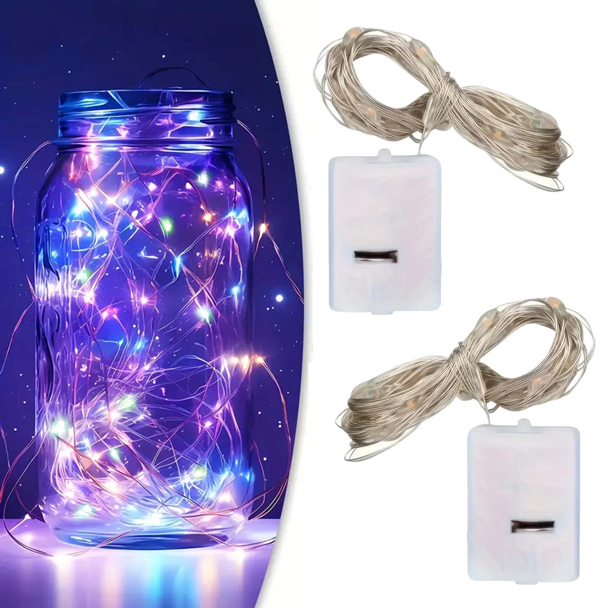 2st batteridriven led ljusslinga flerfärgad 1m