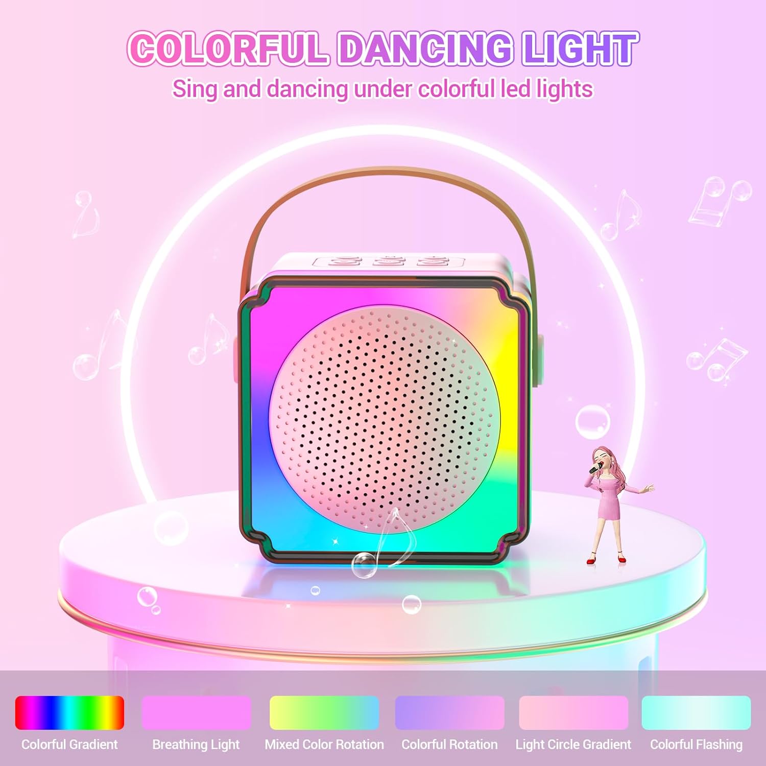 Uppladdningsbar trådlös karaokemaskin med 2 mikrofoner rgb led och röstförvrängning - bild 4