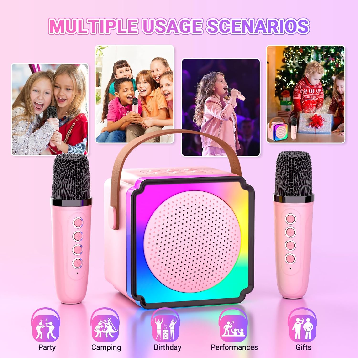 Uppladdningsbar trådlös karaokemaskin med 2 mikrofoner rgb led och röstförvrängning - bild 9
