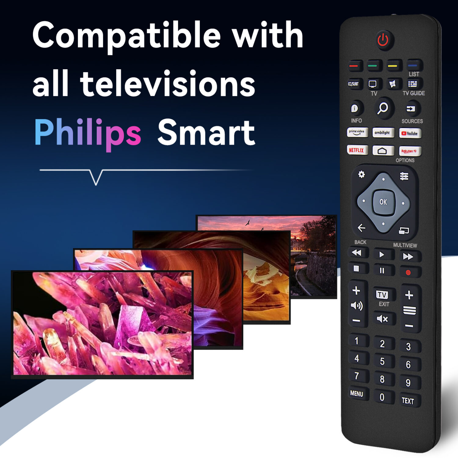 Philips kompatibel tv-fjärrkontroll ambilight | universal alla philips smart tv, led, lcd, hdtv, 3d - bild 3