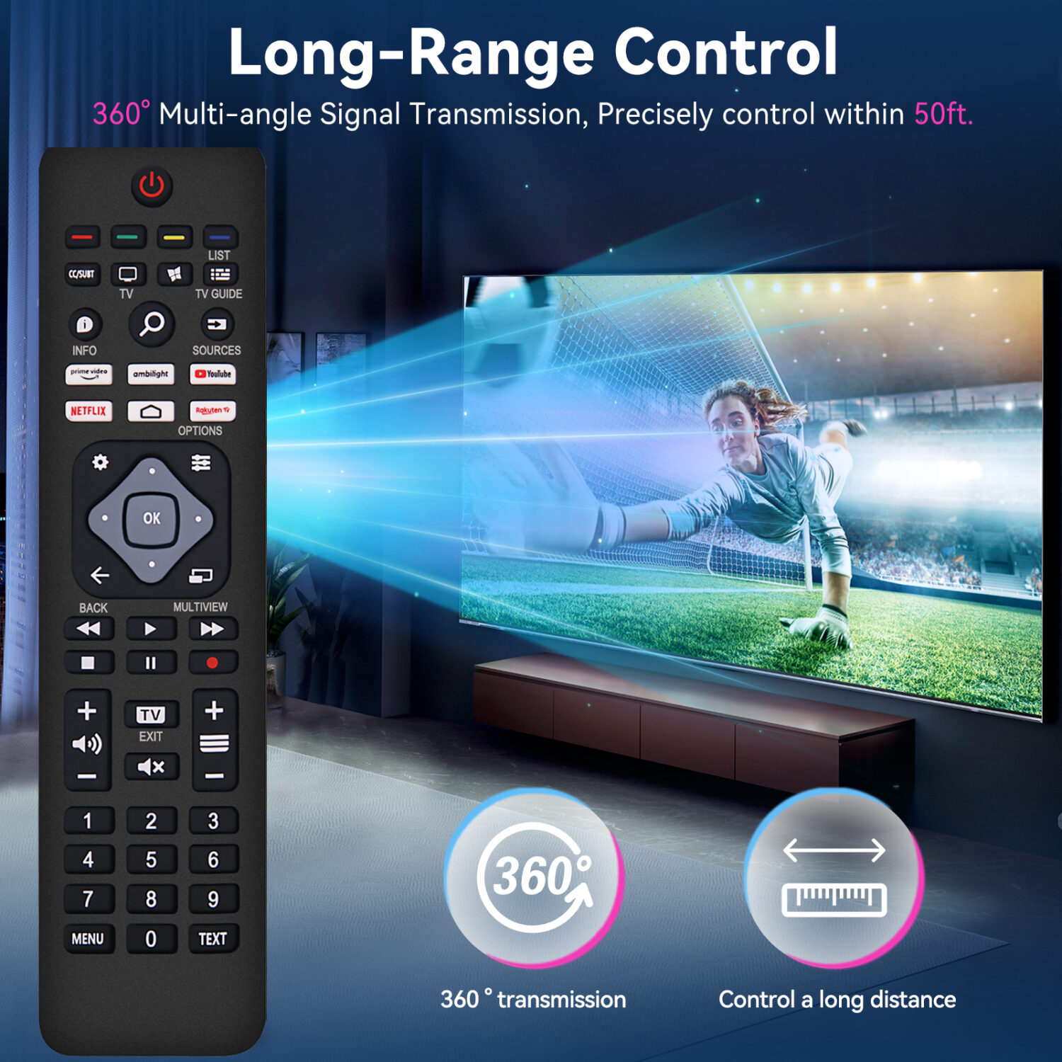 Philips kompatibel tv-fjärrkontroll ambilight | universal alla philips smart tv, led, lcd, hdtv, 3d - bild 5