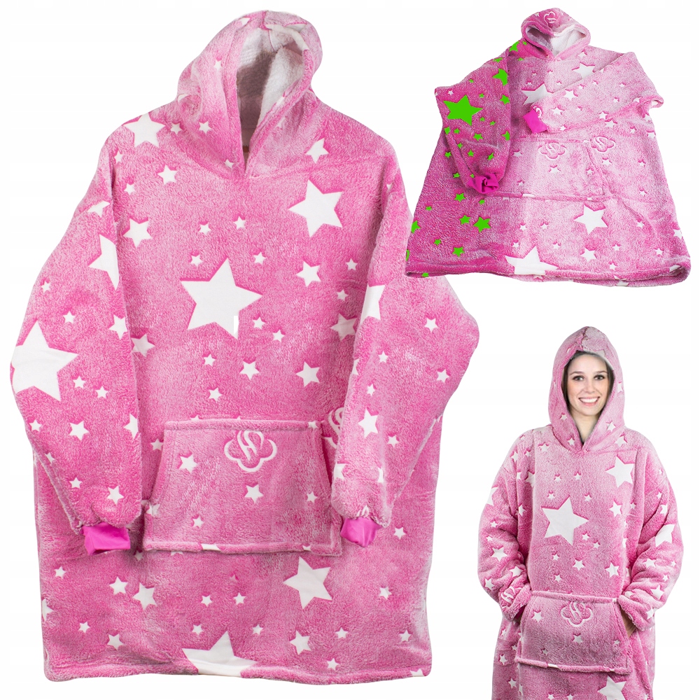 Oversize fleecegenser teppe med ermer og hette snuggie rosa