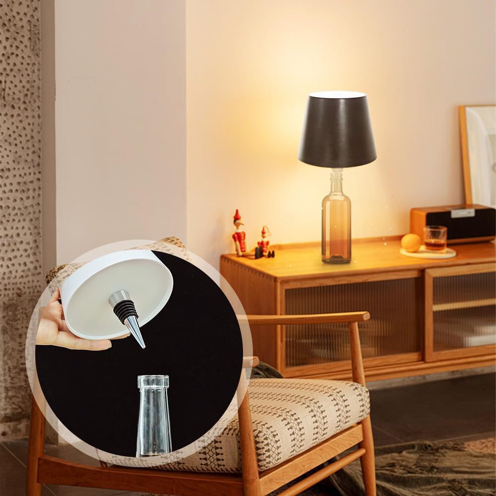 Bordslampa för flaska led – uppladdningsbar flasklampa med touch, 3 färgtemperaturer & dimmer svart - bild 7