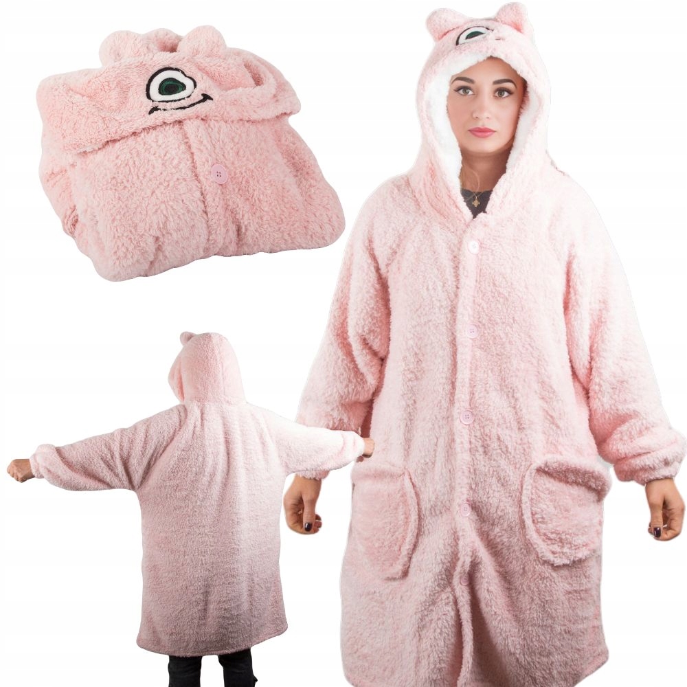 Oversize alien snuggie med luva | mysig filt med ärmar rosa